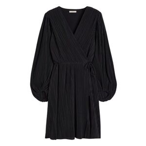 H&M Black Wrap Dress with Bishop Sleeves and V-Neck size Medium